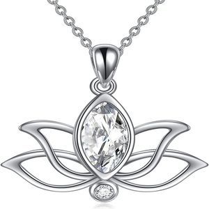 YFN Lotus Sterling Silver Birthstone Pendant Lotus Jewelry Necklace